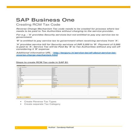 RCM tax code creation