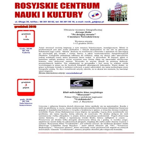 RCNiK, program na grudzien 2010