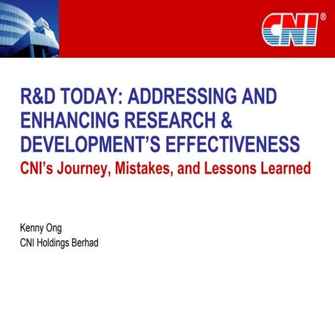 R&D Today: Addressing and Enhancing Research & Development's Effectiveness - ...