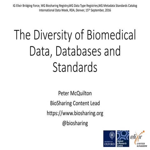 The Diversity of Biomedical Data, Databases and Standards (Research Data Alli...