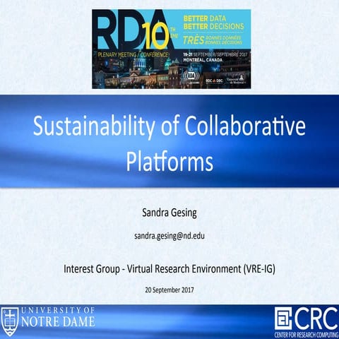 SGCI - RDA - Sustainability of Collaborative Platforms