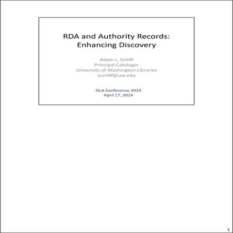 RDA and Authority Records: Enhancing Discovery