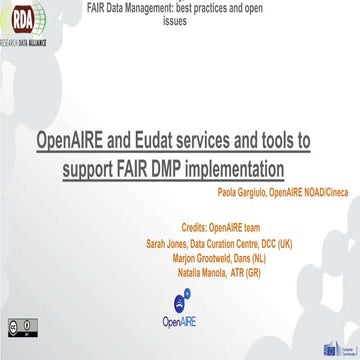 OpenAIRE and Eudat services and tools to support FAIR DMP implementation 