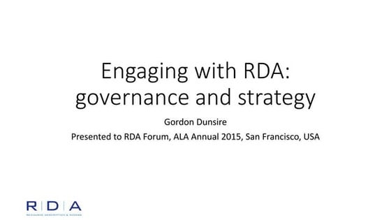 Engaging with RDA: governance and strategy