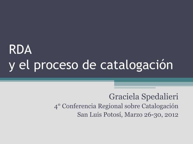 RDA y el proceso de catalogación