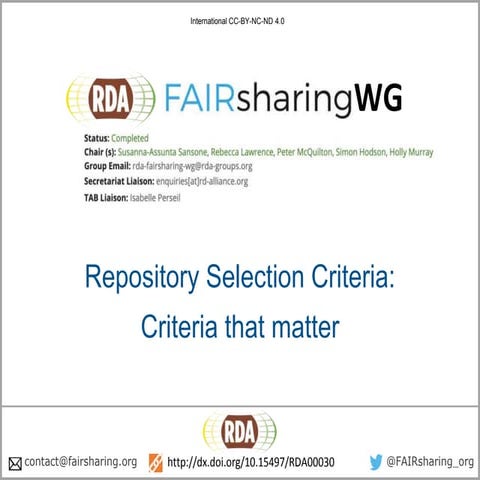 RDA P16 - Repository Selection Criteria - Funders IG Breakout 8 