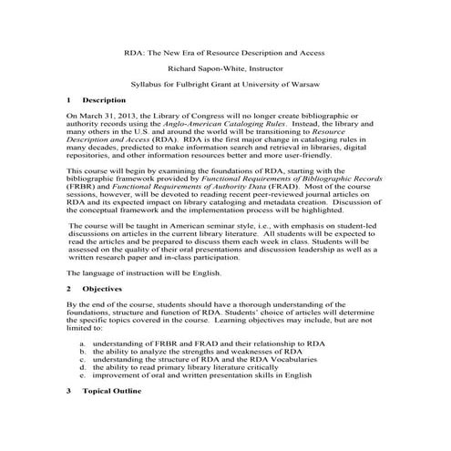 Rda seminar syllabus