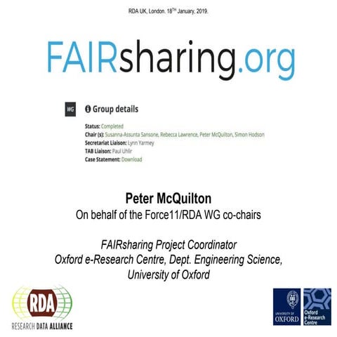 RDA UK - FAIRsharing WG output