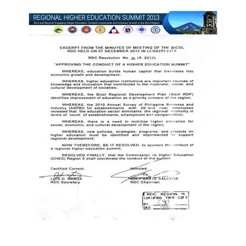 RDC V  Resolution Approving the Conduct of a Higher Education Summit