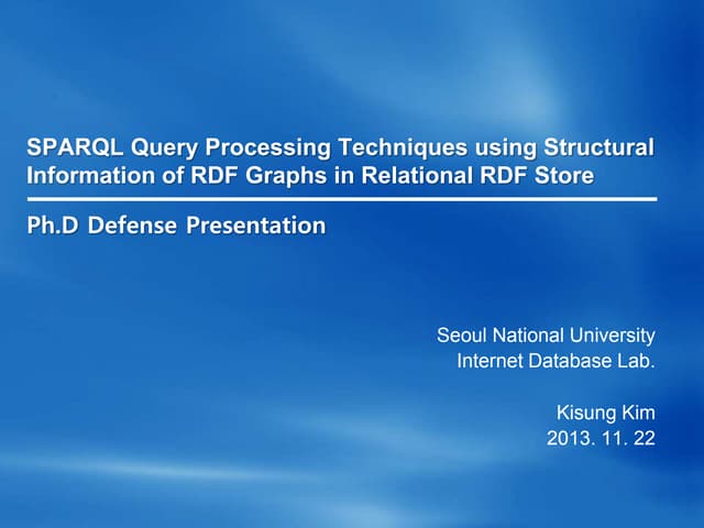 SPARQL and RDF query optimization
