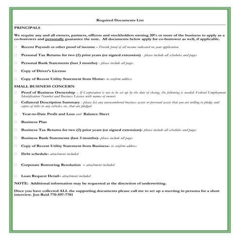 Required loan documents