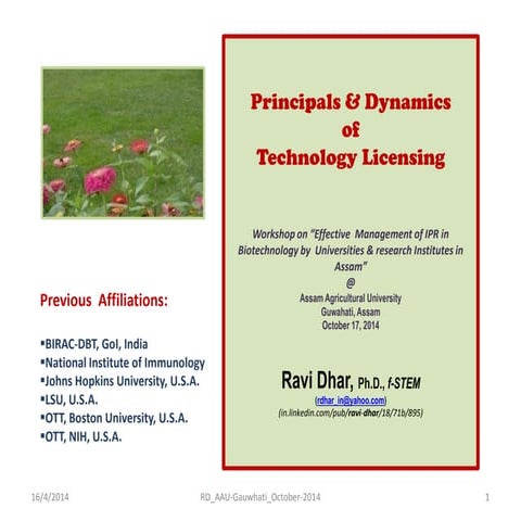 Dr. Ravi Dhar on " Licensing Technologies: Principals & Dynamics"