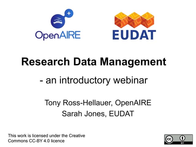 Research Data Management: An Introductory Webinar from OpenAIRE and EUDAT
