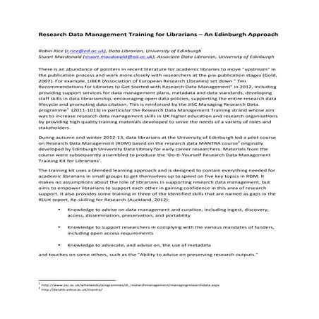 Research Data Management Training for Librarians - An Edinburgh Approach