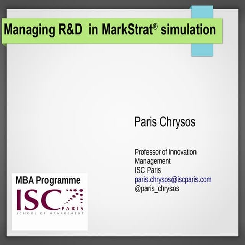 Managing R&D in "MarkStrat" simulation 