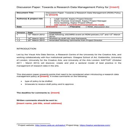 Research Data Management (RDM) discussion paper