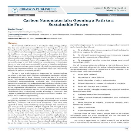 Crimson Publishers-Carbon Nanomaterials: Opening a Path to a Sustainable Future