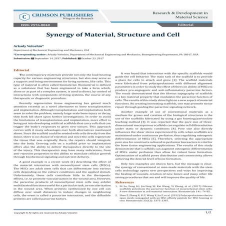 Synergy of Material, Structure and Cell -Crimson Publishers