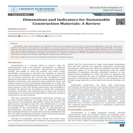 Dimensions and Indicators for Sustainable Construction Materials: A Review- C...