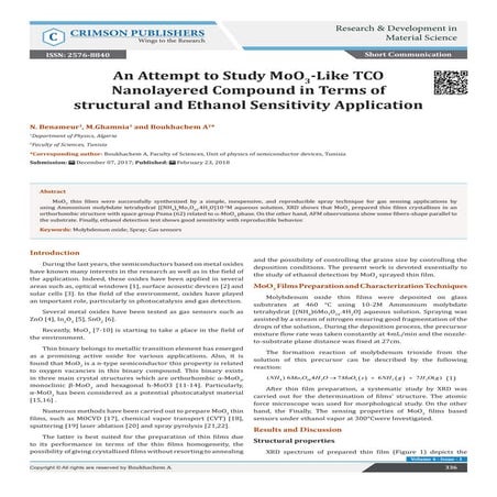 An Attempt to Study MoO3-Like TCO Nanolayered Compound in Terms of structural...