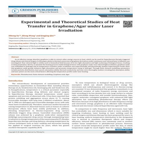 Experimental and Theoretical Studies of Heat Transfer in Graphene/Agar under ...