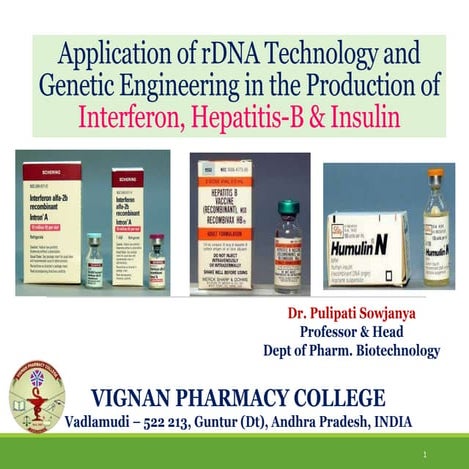 Application of rDNA technology to produce Interferon, Hepatitis-B Vaccine & I...