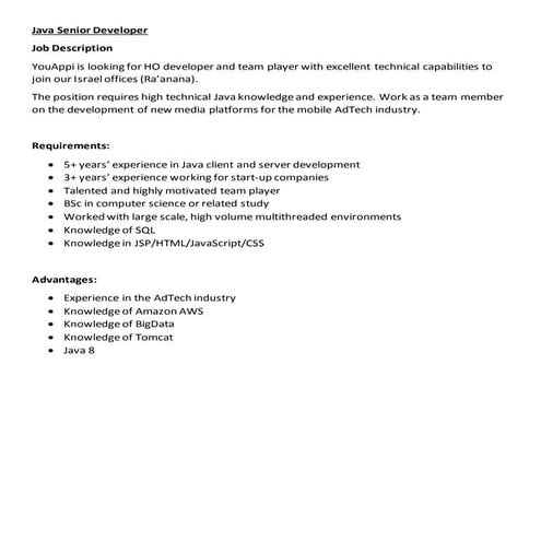 YouAppi R&D positions job description 2015 | PDF