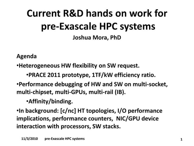 R&D work on pre exascale HPC systems