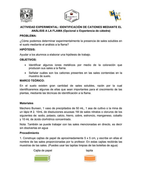 identificacion de cationes mediante el analisis a la flama