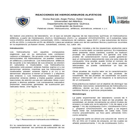 Reacciones de hidrocarburos alifáticos