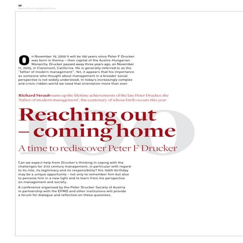 Peter Ducker's Legacy in a Nutshell - Reaching Out - Coming Home