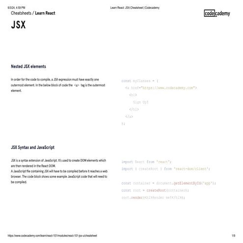 React cheetsheet. This is cheetsheet note of  react