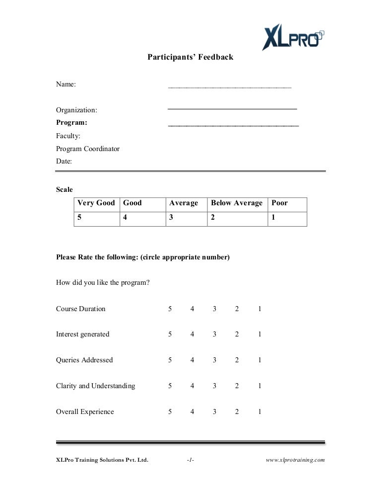 Reaction Feedback Form