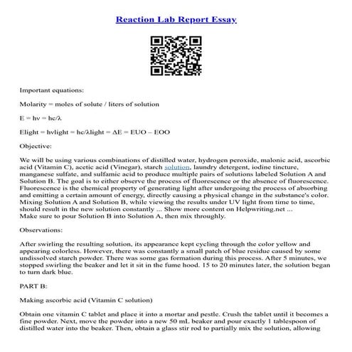 Reaction Lab Report Essay