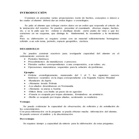 Reactivos de jerarquización u ordenamiento 