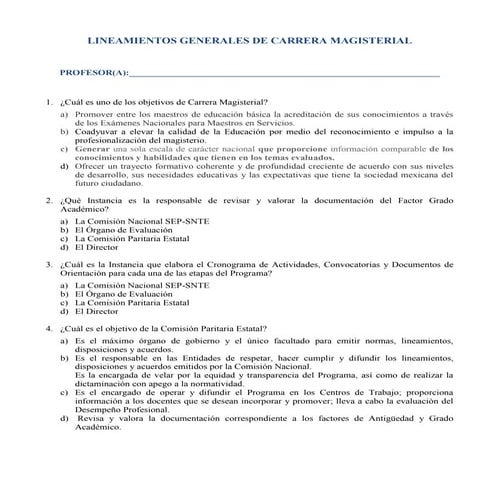 Reactivos de los lineamientos 2011