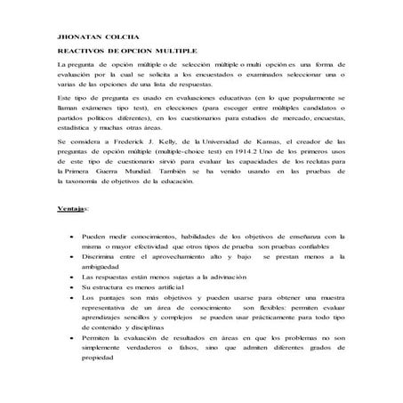 Reactivos de opcion multiple word