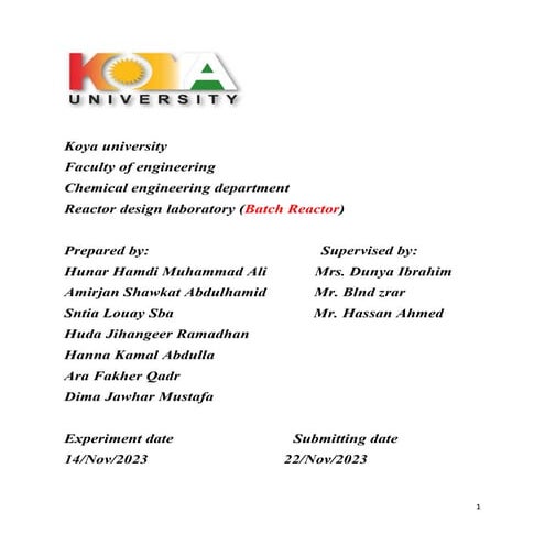 reactor design batch reactor