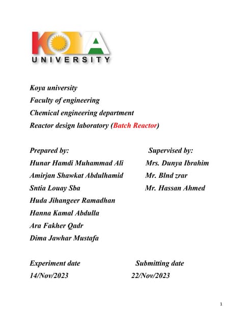 reactor design batch reactor