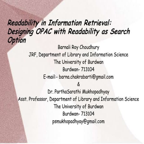 Readability in Information Retrieval:Designing OPAC with Readability as Search Option