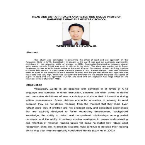 READ AND ACT APPROACH AND RETENTION SKILLS IN MTB