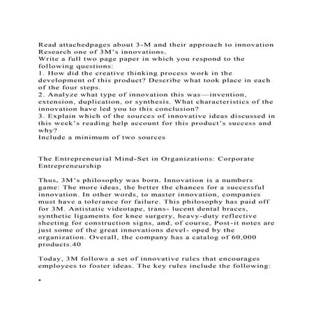 Read attachedpages about 3-M and their approach to innovationRes.docx