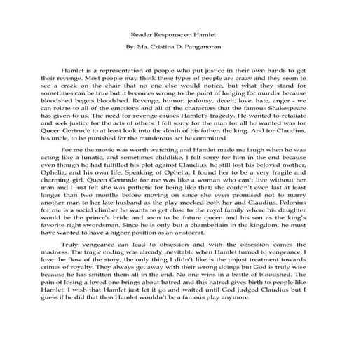 Reader Response Hamlet