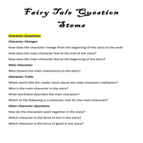 Fairy Tale Question Stems