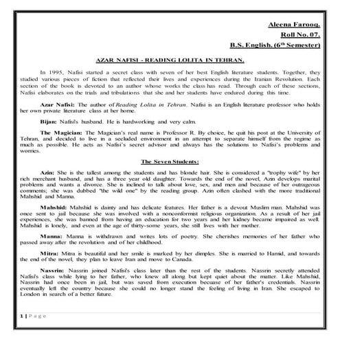 READING LOLITA IN TEHRAN's Four sections explained