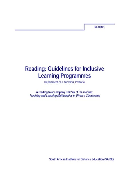 Reading: Guidelines for Inclusive Learning Programmes (pdf)