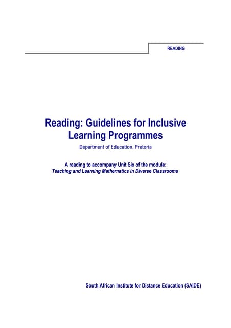 Reading: Guidelines for Inclusive Learning Programmes (word)