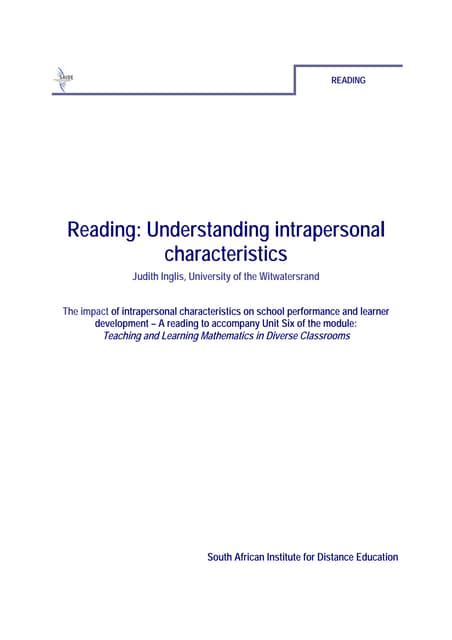 Reading: Understanding Intrapersonal Characteristics (pdf)