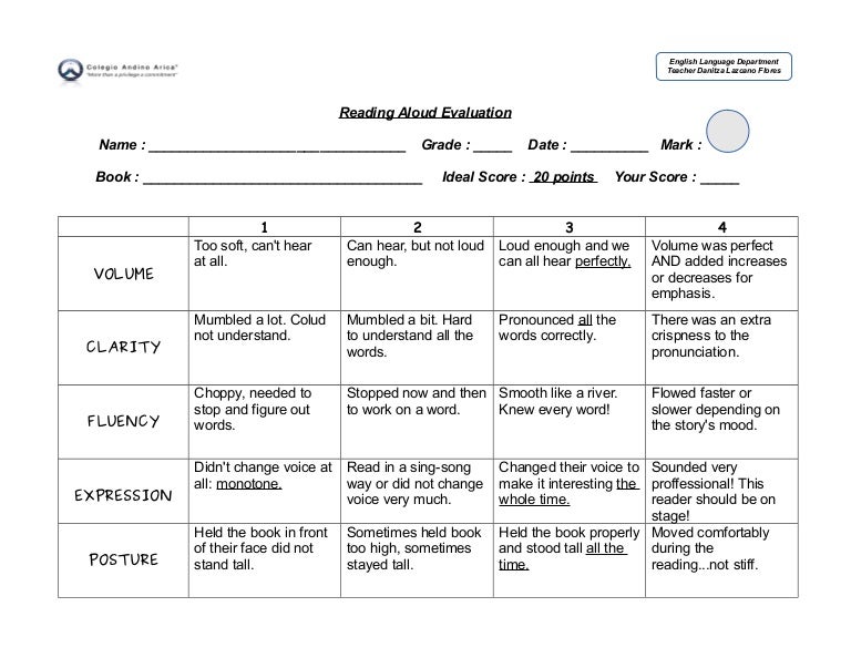 Reading aloud evaluation 2014