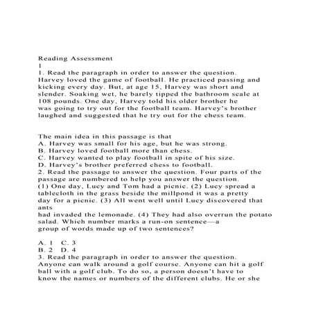Reading Assessment 1 1. Read the paragraph in order to ans.docx